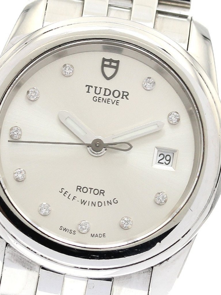 Tudor Glamor Date 51000 10p Diamond Silver Dial Automatic Ladies Watch
